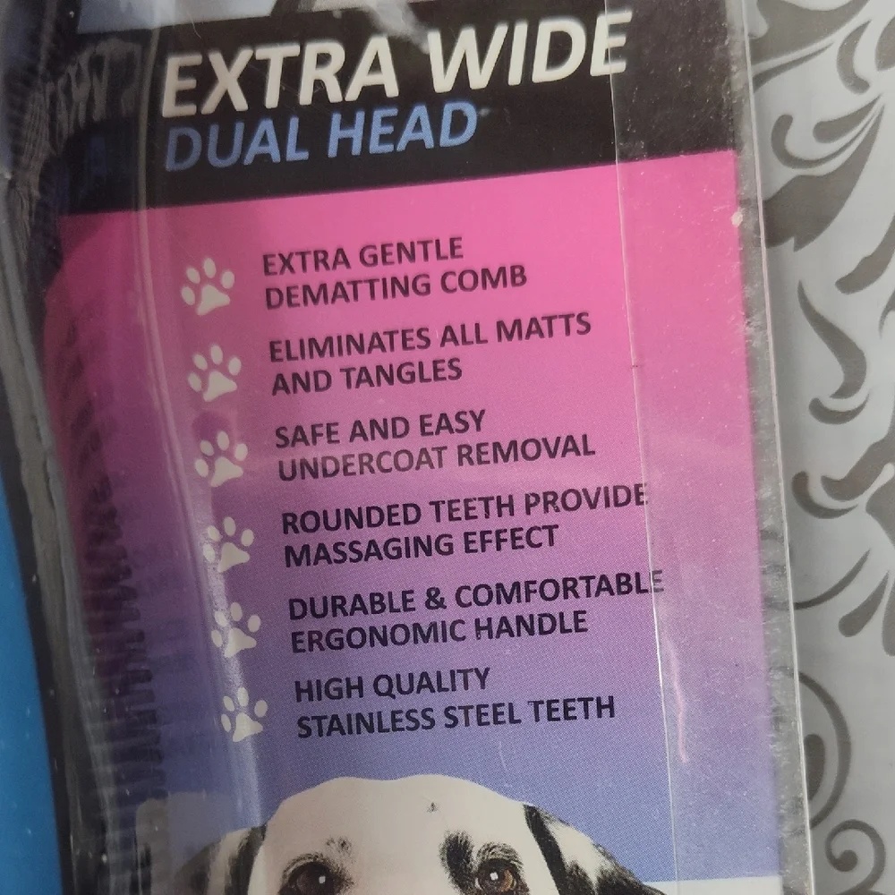 Pat Your Pet Blue Dematting Pet Grooming Tool w/ Extra Wide Dual Head Stainless